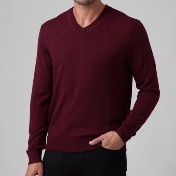Raffi Bronson Merino Wool V-Neck Sweater Merlot Red Raglan Lightweight Medium - Picture 2 of 13